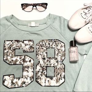 Forever 21 Cropped Sequin Sweatshirt Green Small